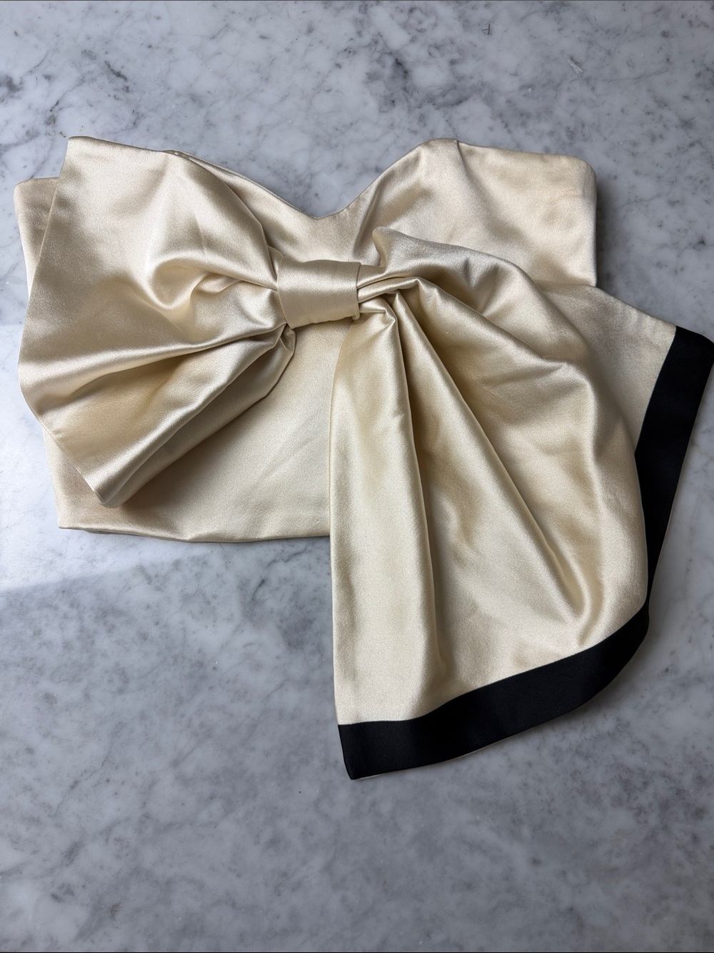 Johanna Ortiz Cream Satin Bandeau Top with Black Trim Detail